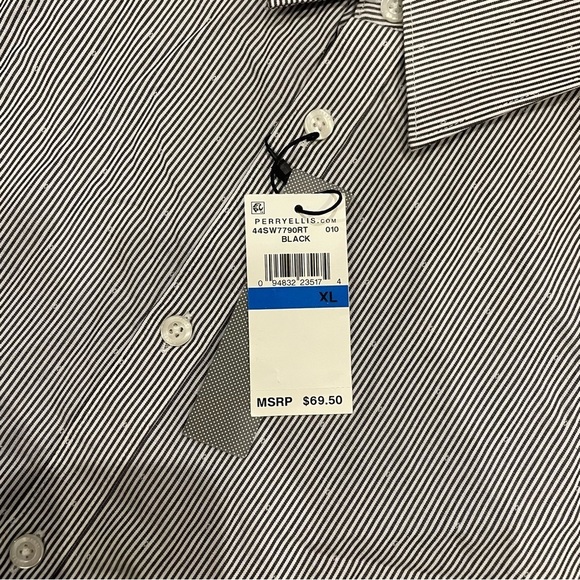 Perry Ellis Short Sleeve Pin Stripe Button Down Shirt Men’s Size XL Black White - Picture 6 of 8